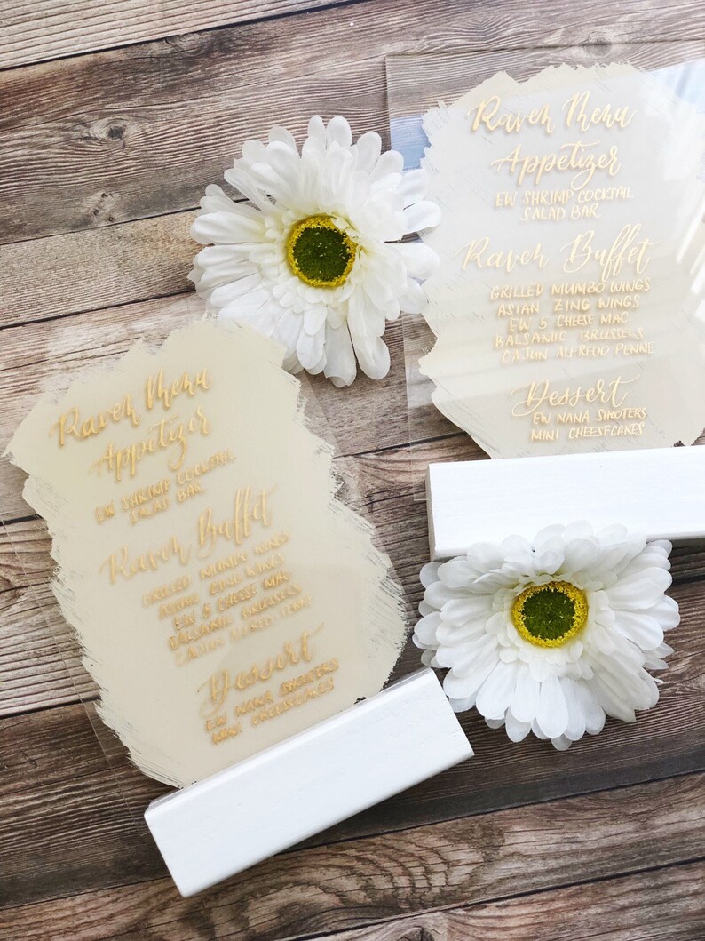 Small Back Painted Acrylic Wedding Menu Sign Table Menu Sign Etsy