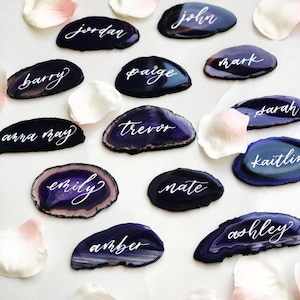 3&quot; - 3.5&quot; EXTRA LARGE Purple Agate Slice Calligraphy Name Place Cards | Agate Calligraphy Name Cards