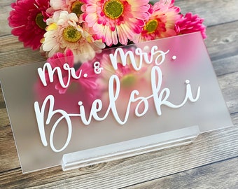 Mr. & Mrs. Wedding Head Table 3D Acrylic Signs | Family Name Laser Cut Acrylic Sign with Stand  | Sweetheart Table Decor