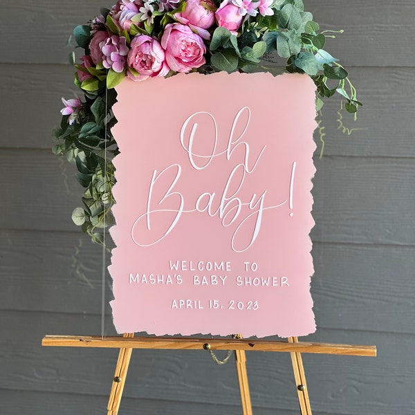 Acrylic Baby Shower Welcome Sign Painted Back | Acrylic Welcome Sign | Wedding Acrylic Sign