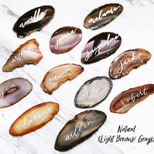 3&quot; - 3.5&quot; EXTRA LARGE Natural  Slice Calligraphy Place Cards | Agate Slice Name Cards