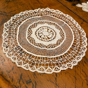 Antique hand done lace round doily lace