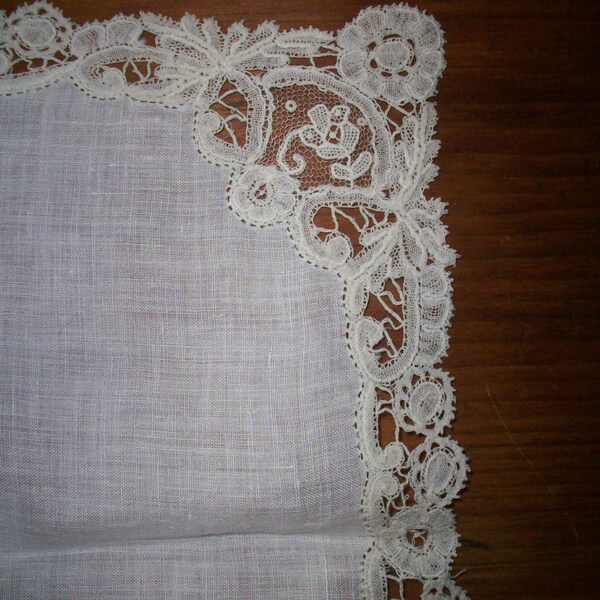 Antique Lace hand done wedding hanky/doily 1800s perfect