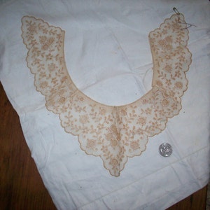 1 1920s antique lace embroidered net that is two tone collar image 2