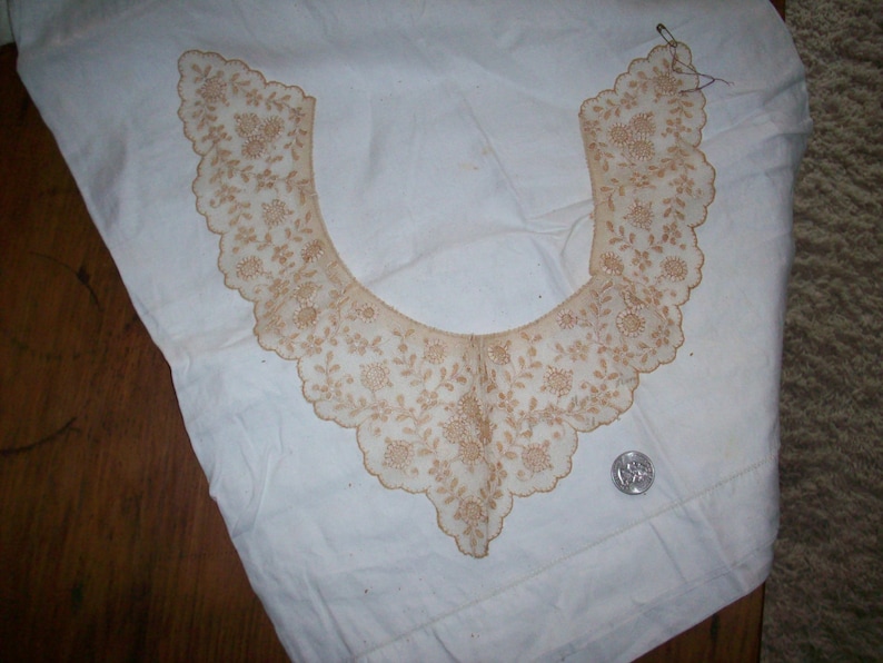 1 1920s antique lace embroidered net that is two tone collar image 2