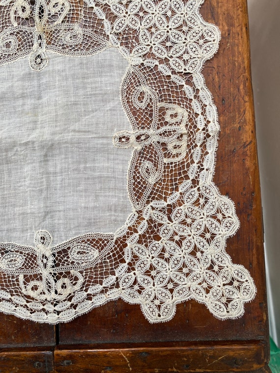 Antique Lace hand done wedding hanky/doily 1800s - image 3