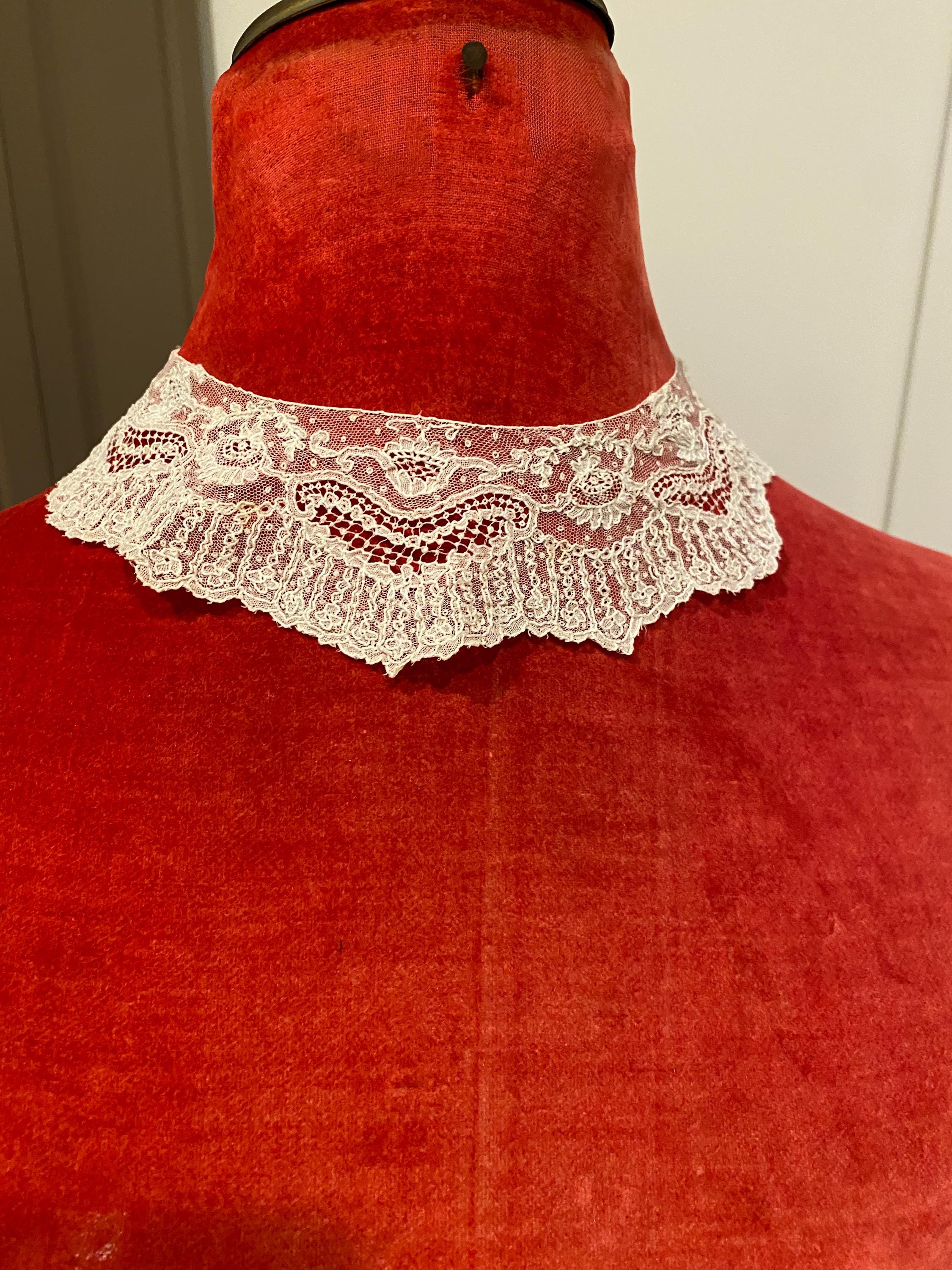 Col Ancien Dentelle Ivoire – Pointe De Gaze – Fait Main – Années 1800