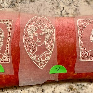Muestra de camafeo con bordado de encaje figurativo antiguo