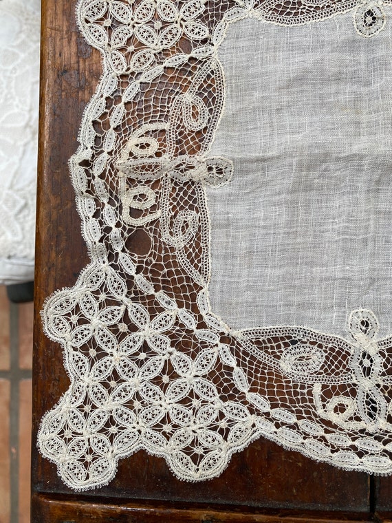 Antique Lace hand done wedding hanky/doily 1800s - image 2