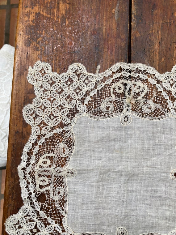 Antique Lace hand done wedding hanky/doily 1800s - image 5