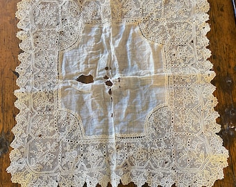 Handkerchief Antique Fine hand done lace doily Point de Gaze