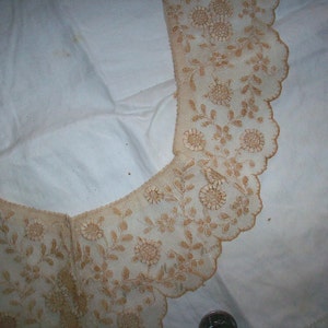 1 1920s antique lace embroidered net that is two tone collar image 5