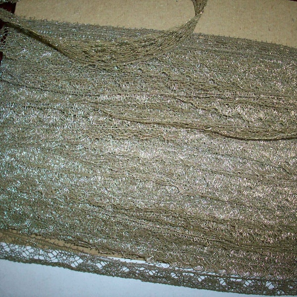 Antique narrow real metal gold lace 1910s authentic yardage