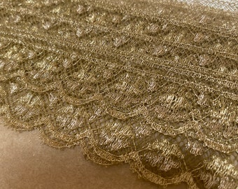 Antiguo cordón estrecho de metal dorado auténtico, década de 1910, metraje auténtico