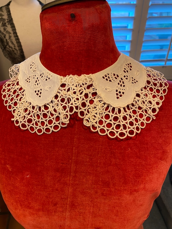 1 1920s antique lace embroidered cotton pique collar
