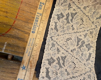 Antique French Deep beige cotton lace lovely design Alencon