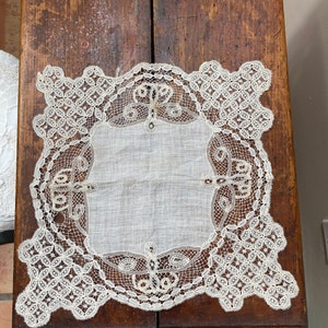 Antique Lace hand done wedding hanky/doily 1800s