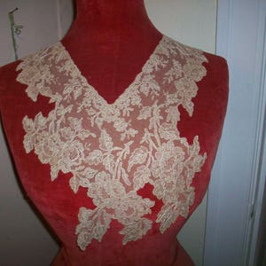 Cuello antiguo de encaje con rosas, de tul de algodón bordado, años 20