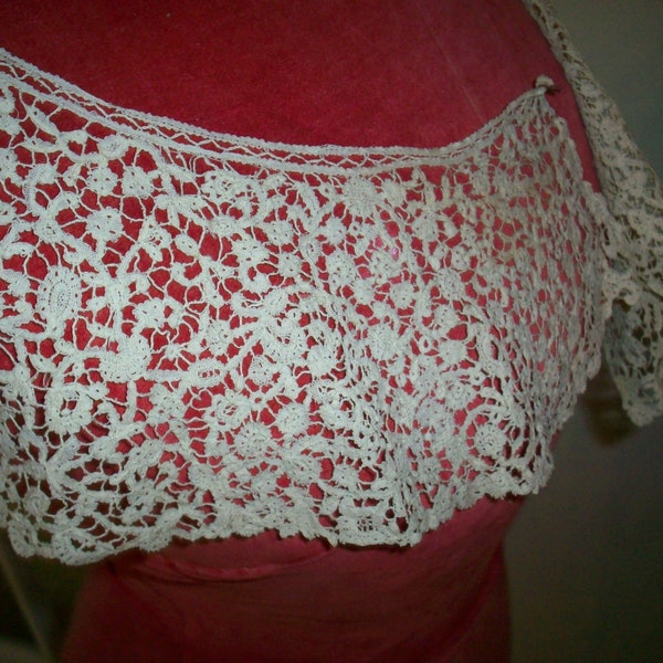 Rare Rosaline lace 1800s antique hand done large collar