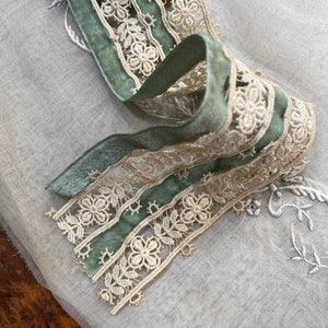 Antique of cotton lace with blue silk velvet
