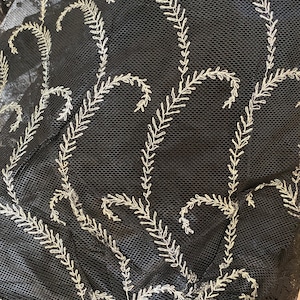 metal Salesman&#39;s sample Metallic silver on black silk tulle lace 1920s authentic antique