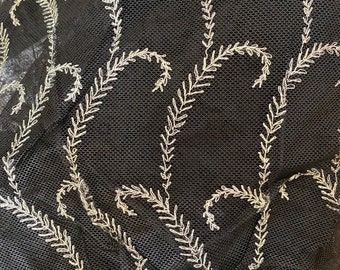 Salesman's sample Metallic silver on black silk tulle lace 1920s authentic antique