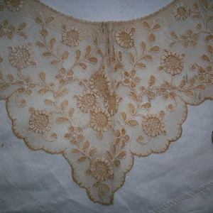 1 1920s antique lace embroidered net that is two tone collar image 1