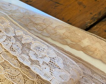 Antique lace by the yard or roll mocha color french 1920 deco yardage pure cotton