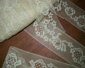 Antique very fine cotton lace beautiful pattern butter color