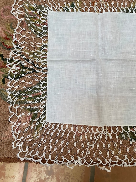 Antique tatted Lace hand done wedding hanky/doily 1800s fine example