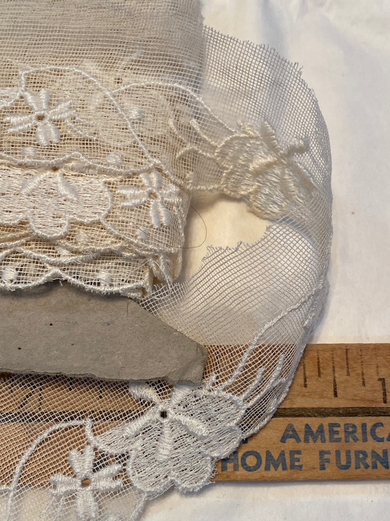 Vintage Embroidered Sheer Cotton Lace Yardage Etsy