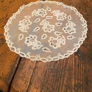 Antique Fine hand done lace linen or cotton doily