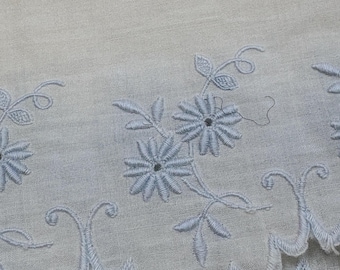 Antique embroidery by the yard 1920 pure cotton white with blue