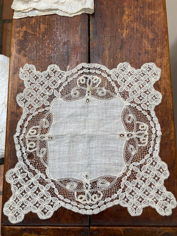 Antique Lace hand done wedding hanky/doily 1800s - image 6