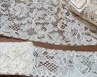 Alencon Antique lace french origin 1920 heavily re-embroidered  vintage supplies