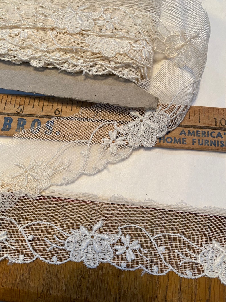 Vintage Embroidered Sheer Cotton Lace Yardage Etsy