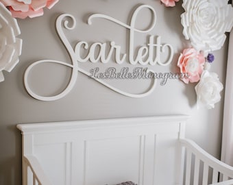 Wood Name Cutout - Custom Sign Wall Hanging - Nursery Decor - Scarlett Name for Above Crib - First and Middle Name for Twins or Teens