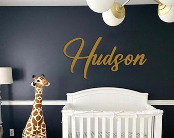 Large Wood Baby Boy Name Room Sign | Letter Wall Art Navy Blue and Gold Design | Kids Room Art for Nursery | Baby Name Sign Room Decor