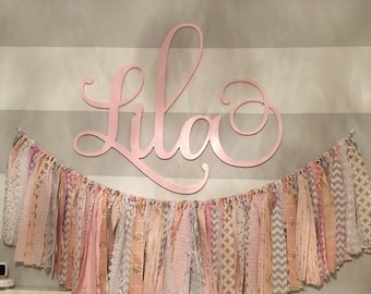 Lila Name Sign - Nursery Name Sign Kids - Name Plaque - Wooden Name Sign Wall Hanging - Large Baby Name Sign