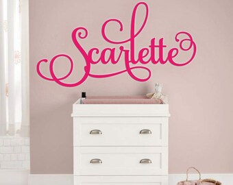 Scarlett Nursery Name Sign Wall Hanging - Hot Pink Custom Wooden Name Above Crib - Personalized Wall Name Sign - Calligraphy Large Wall Sign