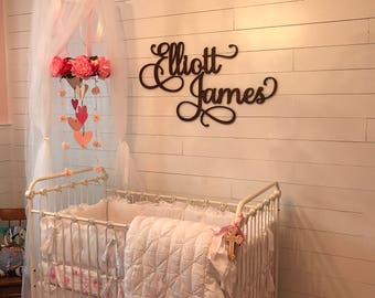 First and Middle Wooden Name Sign Wall Hanging Letters for Nursery or Bedroom - Wooden Wall Art - Custom Cursive Name Plaque Cut Out