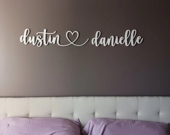 Couple Bedroom Name Sign, Custom Wood Heart Name Sign, Baby Name Decor, Personalized Nursery Sign, Baby Decor Wall Name Sign