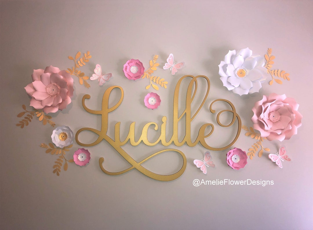 Floral Name Sign Nursery Wall Decor Gold Name Sign Wooden Letters for