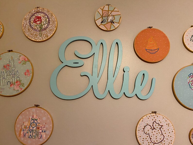Ellie In Cursive Nursery Wall Name - Wooden Word Wall Hanging - Personalized Wall Decor ...