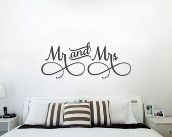 "Mr & Mrs" Customizable Wall Decal - Removable Vinyl Sticker For Bedroom, Wedding Gift