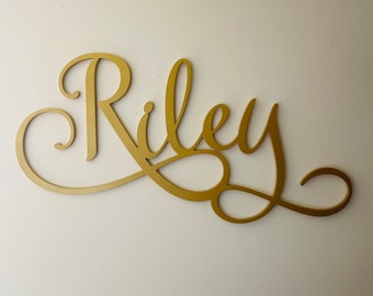 Boho Baby Girl Nursery -Gift for Kids Gold Nursery Name Sign - Wood Letters for Baby Room - Riley Painted Wooden Name Sign