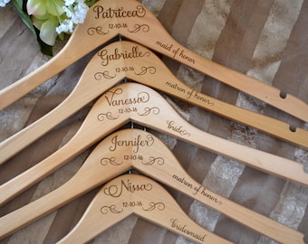 5 Personalized Wedding Dress Hangers - Bridal Party Hangers - Bridal Hanger - Wedding Hanger - Bridesmaid Gift - Custom Engraved Hanger