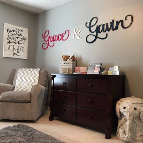 Twins Nursery names - Bedroom Sign -  Sibling Shared Room Sign - Custom Names - Script Elegant Decorative Wall Letters - Personalized Sign