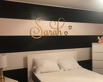 Christmas Gift Name with Hearts Custom Name Wall Hanging Girls Room Decor with Heart Shape, Sarah Name Sign Above Bedroom Wall Art Nursery