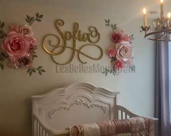 Gold Nursery Name Cutout - Custom Wood Wall Name Sign Wall Hanging - Nursery Name Sign Sophia for Nursery - Baby Nursery Name above crib